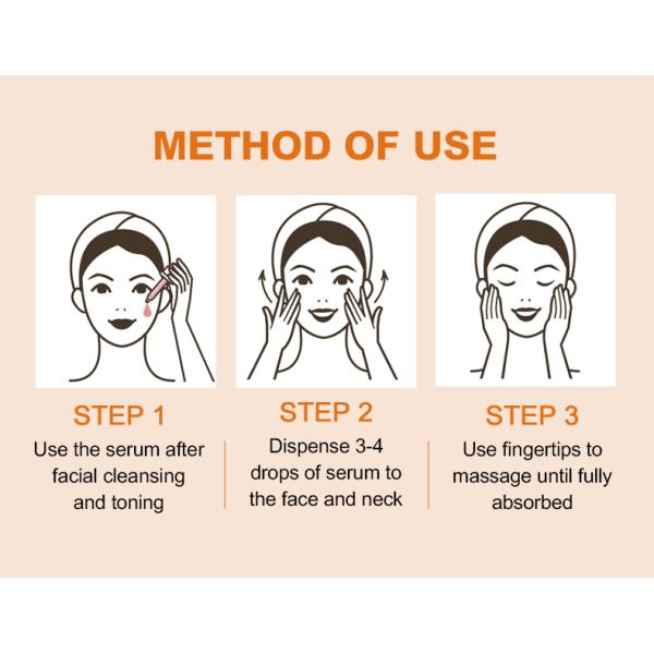 Serum de soins du visage beauté vente à chaud Vitamine C pour le visage Serum d'éclaircissement avec vitamine E Serum d'acide hyaluronique pour le visage