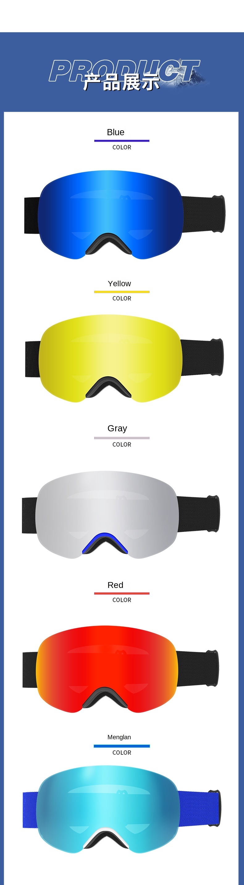 High Definition Wide-Angle Anti-Fog Ski Goggles, Anti-Glare Outdoor Protective Snow Goggles for All Scenarios, Fits Strong & Weak Light Conditions
