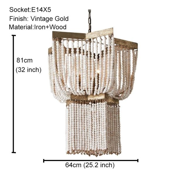 Gold Chandelier Wooden Beaded Lighting Fixture Fringe Hanging Light Silas Chandelier (WH-AP-652)