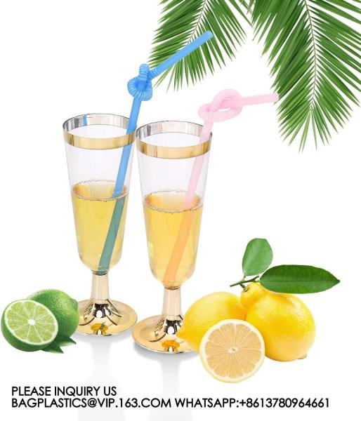 Gold Rim Plastic Champagne Glasses Perfect For Wedding, Thanksgiving Day, Christmas Champagne Flutes Disposable