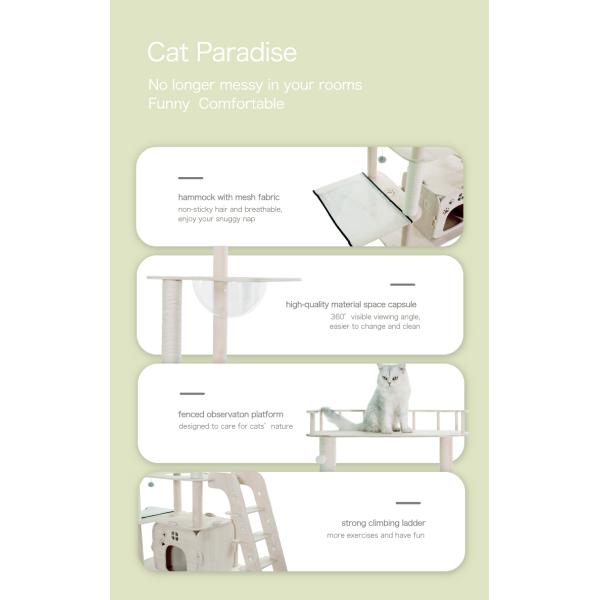 Commercial E-commerce Stores Cat Tree Wood Sisal Multilayer Cat Scratch Tree with Cat Bed