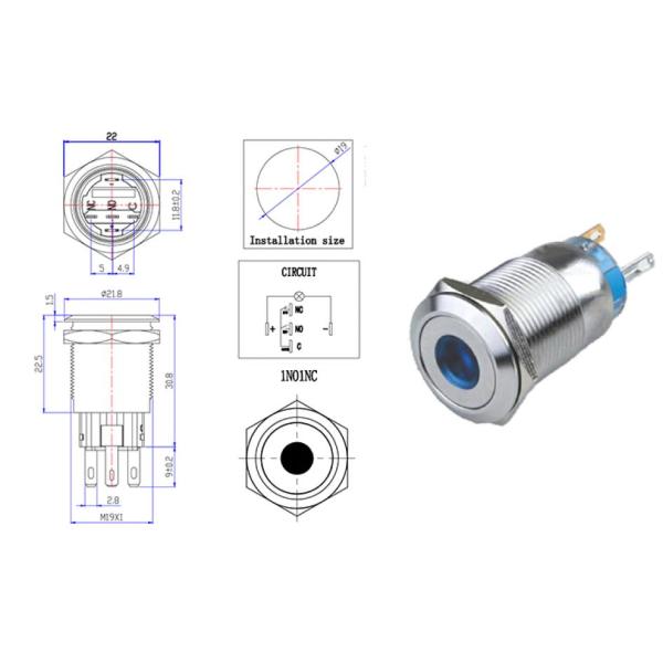19mm Latching Metal Push Button Switches On Off Illuminated Dot Light