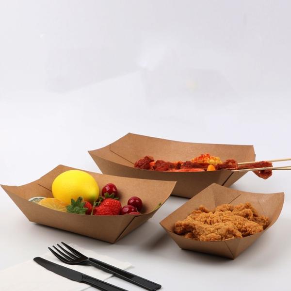 Fast Food French Fry Containers Kraft Paper Boat Serving To Go Containers Packaging