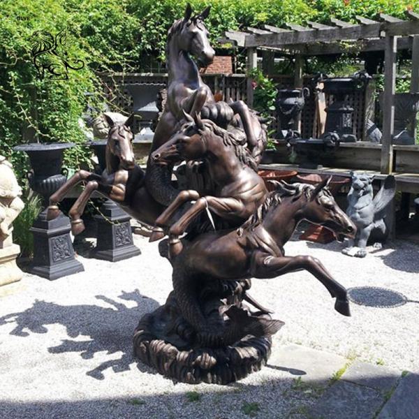 BLVE Life Size Fishtail Horse Bronze Pool Water Fountain Metal Animal Yard Fountains Home Outdoor Garden Decorative