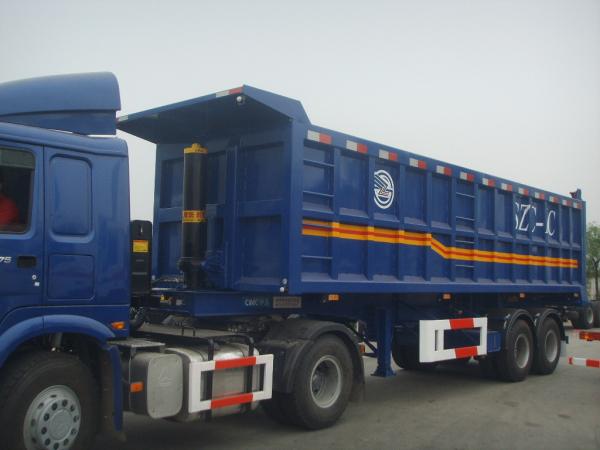 Pull Behind Dump Truck Trailer , Semi Gooseneck Dump Flatbed Trailer 40m3 Loading Weight