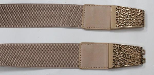 Hollowed Gold Buckle Ladies Elastic Stretch Belts , Beige Elastic Womens Dressy Stretch Belts