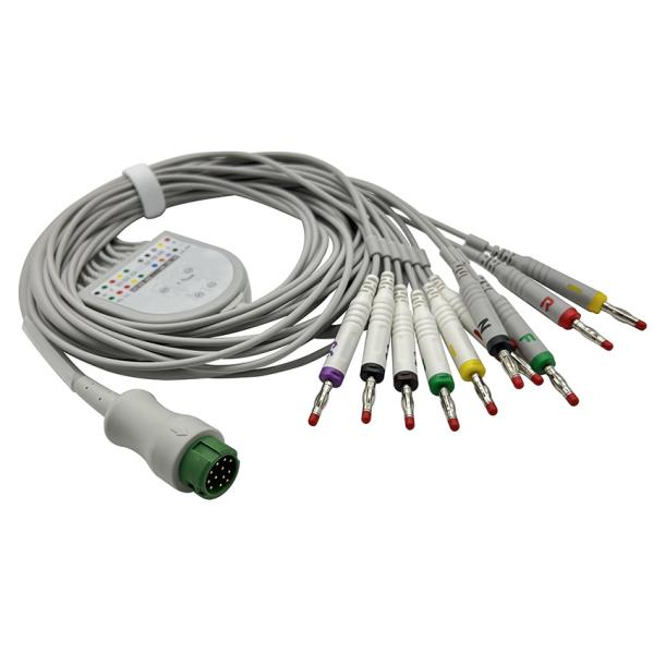 10 Lead Wires Biocare EKG Cable 3.6m Grey TPU Jacket With Banana 4.0 Connector
