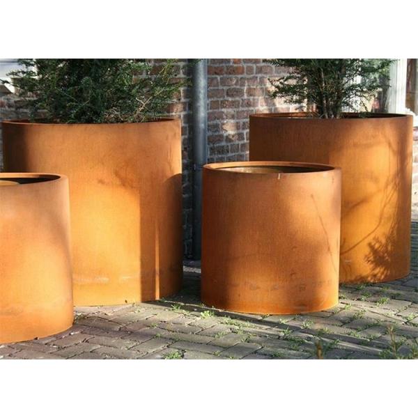 Home And Garden Cylinder Pot Corten Steel Round Metal Flower Planters