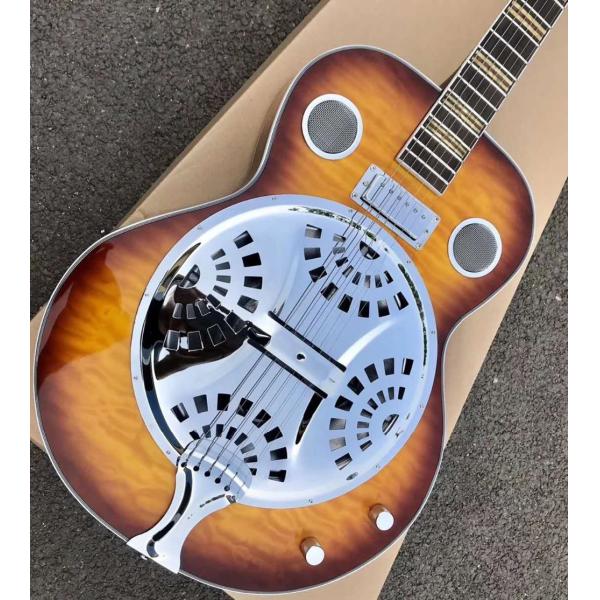 Custom Dobro Guitar with Sunburst Top Super Water Ripple Back Resonator Steel Guitar