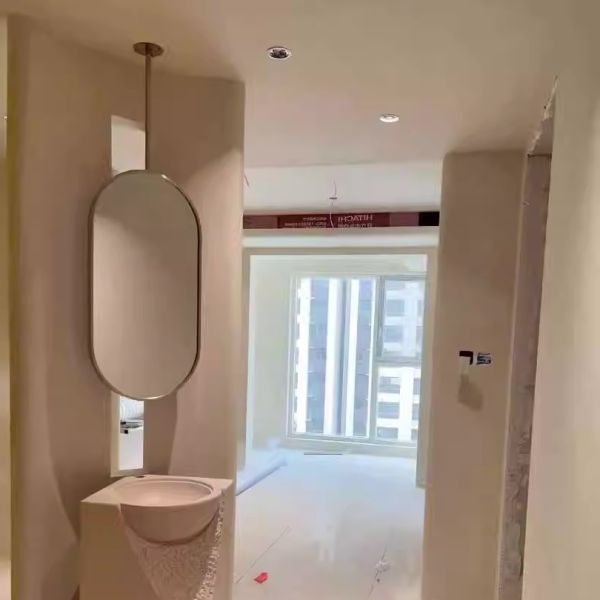 Double-Sided Stainless Steel Oval Bathroom Mirror Hanging Ceiling Suspended Mirror for Hotels and B&Bs with Hanging Rod