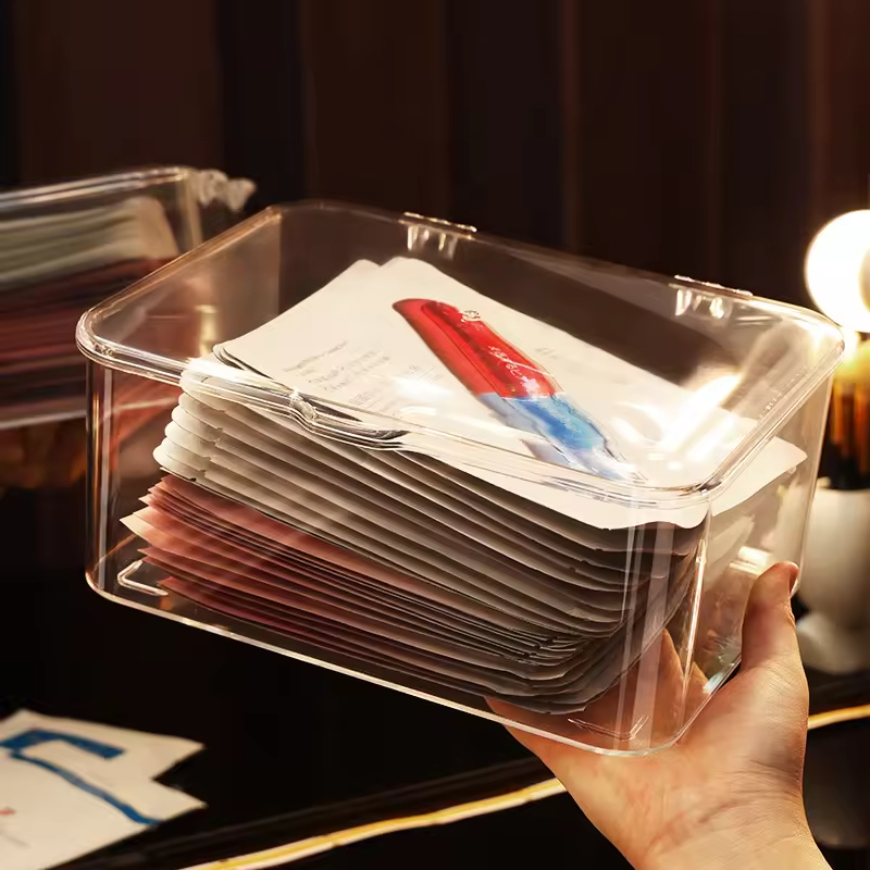 Minimalist Style Acrylic Flip-top Storage Box Plastic Cosmetics Organizer Snack Transparent Organizer Customizable Mask Box