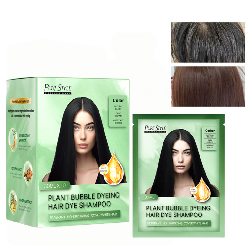 Factory Supply Fast Black Organic Bubble Hair Dye Shampoo Herbal Formula Black Hair Dye OEM Available
