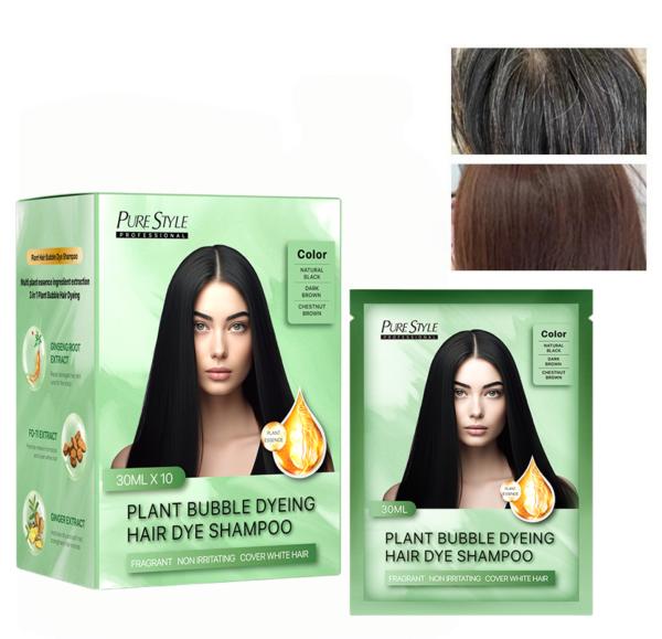 PureStyle OEM Fast Black Organic Bubble Hair Dye Shampoo 300ml Herbal Formula Permanent Treatment Cream Harmless for Hair Skin Free
