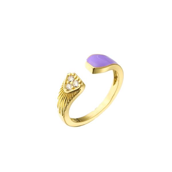 18K Gold Plated Diamond Ring Women Open Enamel Ring OEM ODM