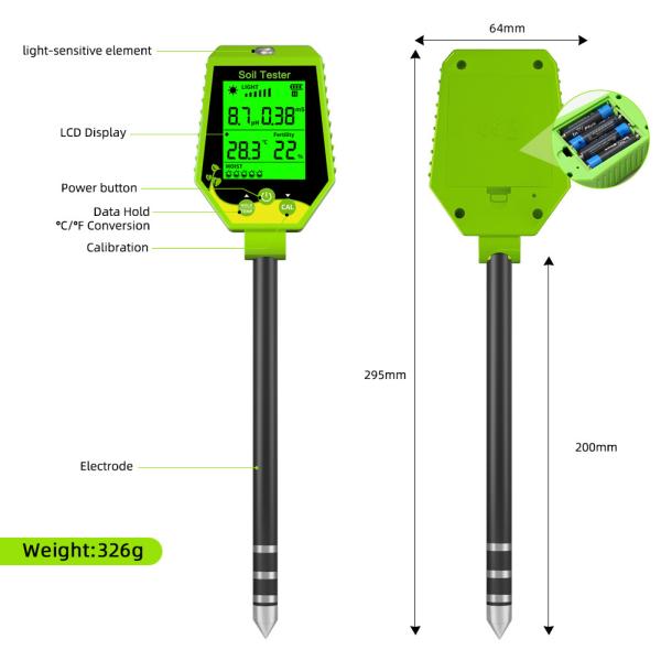 6 - In - 1 Soil Tester Kit Moisture/pH/Fertility/Sunlight/EC/Temp Meter For Garden Farm Indoor Plants