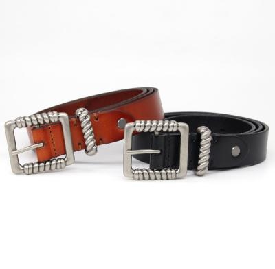 28mm Unisex Genuine Italian Leather Belt Pin Whorl Pattern Buckle
