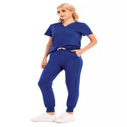 Unisex Custom Logo Strech Solid Color Blue Medical Scrub Clothes