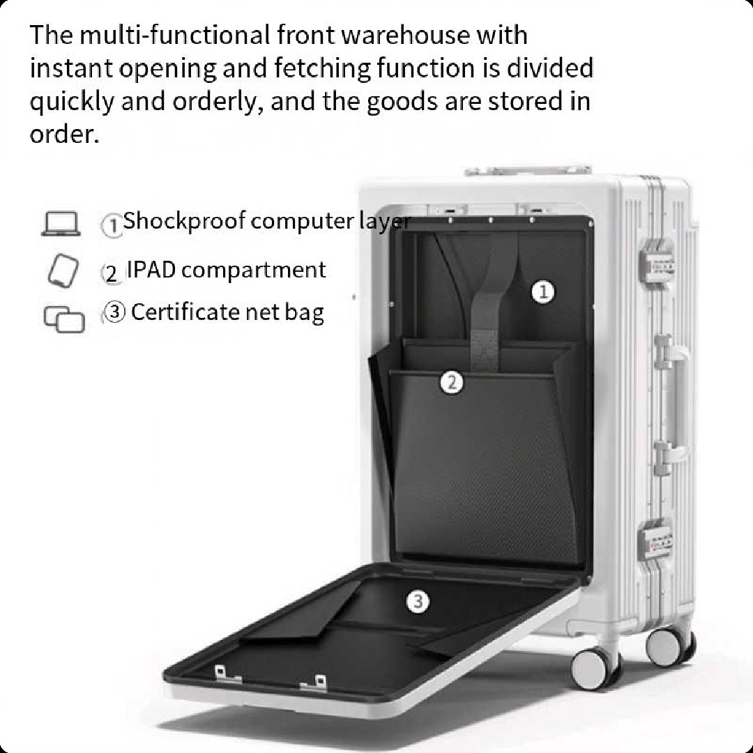 New Productideas PC TSA Lock Travel Organizer Bag Spinner Suitcase Hanging Hook USB Charging Port Convenient Tote Bag for Travel