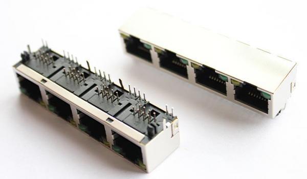 Side Entry RJ45 Female Connector With LED , RJ45 Module Plug Jack 1x4 8P8C Socket