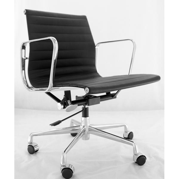 Aluminium Alloy Black Genuine Leather Swivel Lift Executive Office Chair