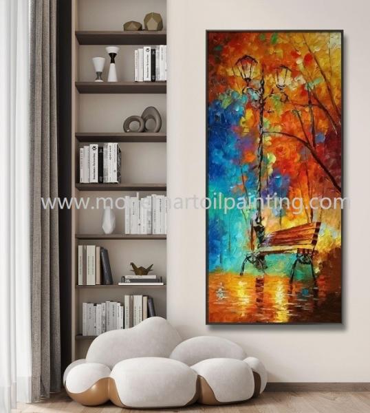 Street Light Palette Knife Oil Paintings Handpainted On Linen Canvas For Decoration