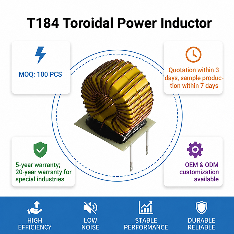 T184 Pure Copper Iron Powder PFC Inductor Low DCR High Efficiency Design