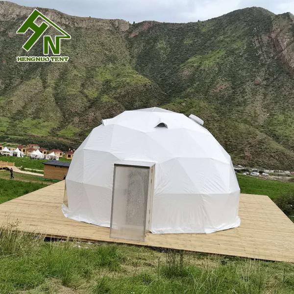 White PVC Cover Steel Frame Geodesic Dome Tent With Bathroom Diameter 6m