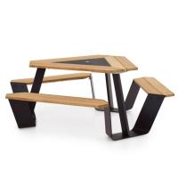 Factory Outlet Solid Wood Picnic Table Triangular Wood Dining Table With Bench