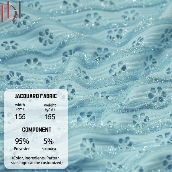 95% Polyester 5% Spandex Jacquard Fabric Customized For Blue Flower Sequin Dress