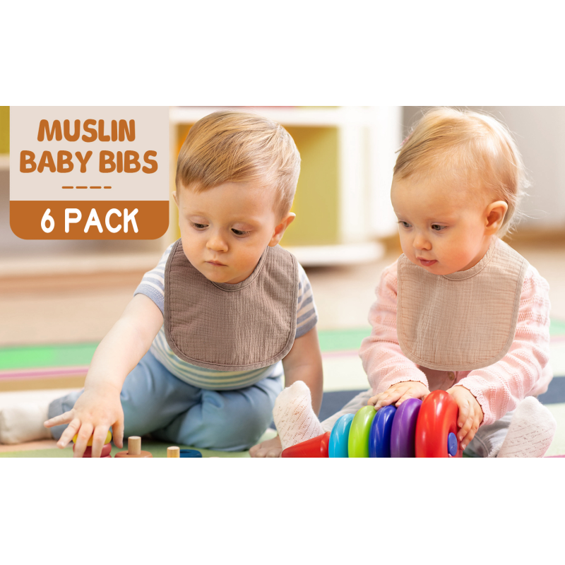 6-Pack Muslin Baby Bibs for Unisex，Cotton Baby Drool Bibs for Drooling and Teething