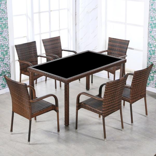 Garden Chair Set 7-Piece Wicker Patio Dining Furniture with Rectangular and Round Table