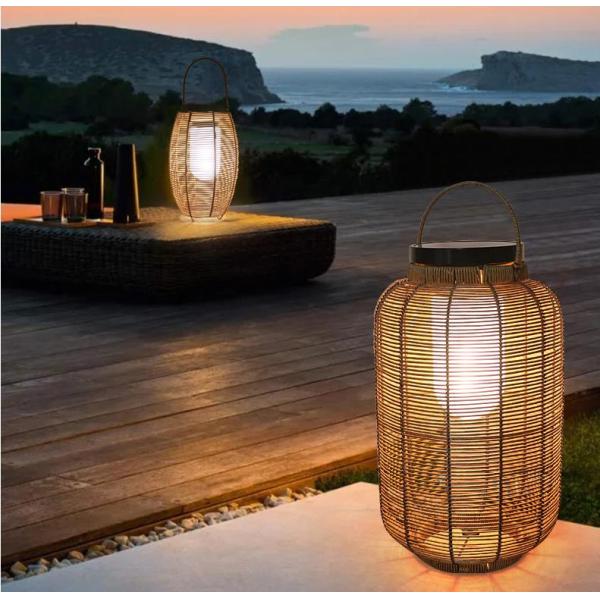 Decorative Rattan Woven Solar Lights , Outdoor Rattan Lamp For Villa Atmosphere