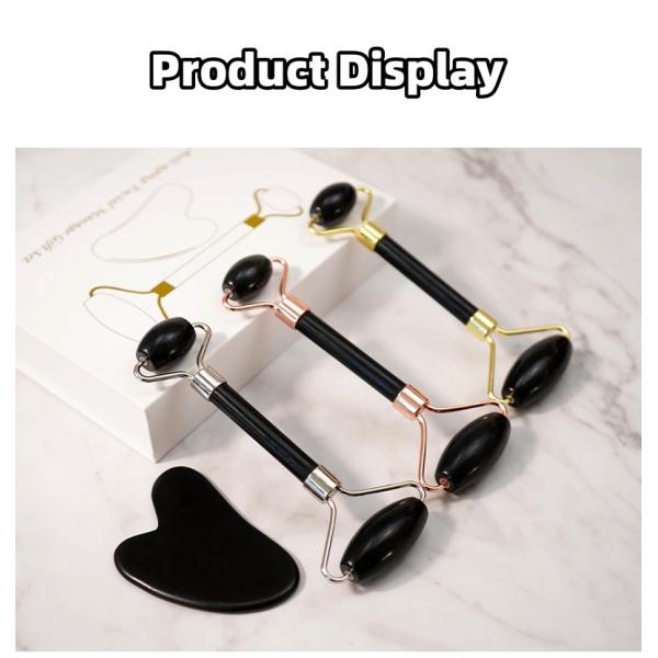 Muscle Massage Custom Black Bian Stone Gua Sha Scraping Board Guasha Face Roller Gift Box Set for Spa Skin Care Routine