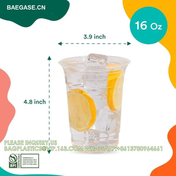24oz PLA Eco-Friendly Cup With Lid 100% Compostable, Disposable Party Cups Transparent Disposable 8oz 12oz 16oz
