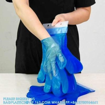 Custom Packaged Food Grade Premium Disposable Blue Poly Disposable Gloves With Hang Tabs Food Prep Plastic Glove