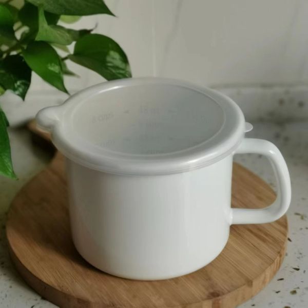 Customized Color Enamel Milk Mug 14 15cm With PE Lids Decals Thickness 0.8mm