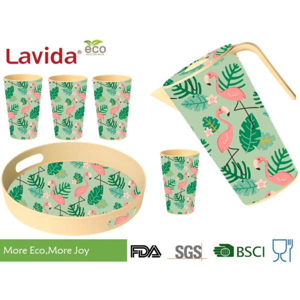 Tropical Nature Style Bamboo Water Jug Shatter Proof Recycled Material Beverage Serving Pitcher with Large Capacity