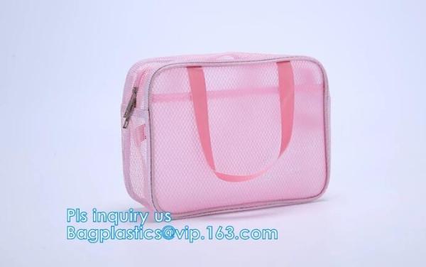 multi-purpose washable portable breathable 3 pcs polyester mesh travel cosmetic bag, Mesh Zipper Black Makeup Pouch Cosm