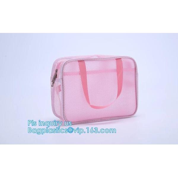 Embroidery Logo black nylon mesh cosmetic bag with zipper, mesh net zipper cosmetic makeup bag with custom logo, Women M