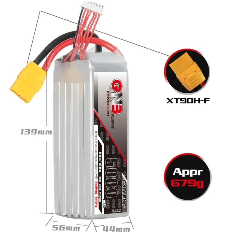 GNB 3000mAh 6S LiPo 22.2V 100C XT60 RC Car Drone Battery High-Performance 3500 5000mAh C-Rating Flight High Discharge C