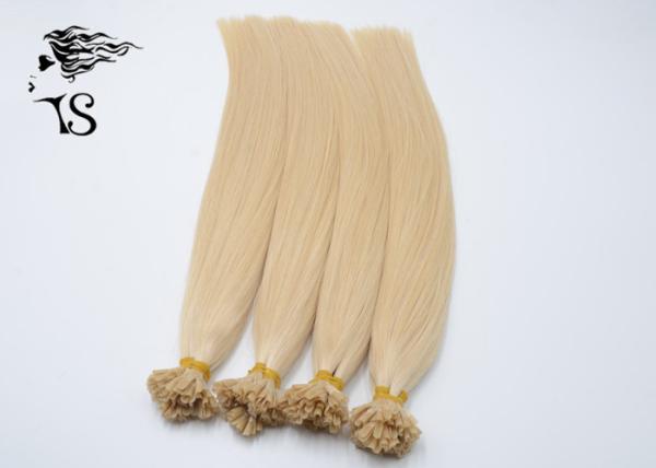 Pre Bonded U Tip Colored Human Hair Extensions , Blonde Russian Weft Hair Extensions