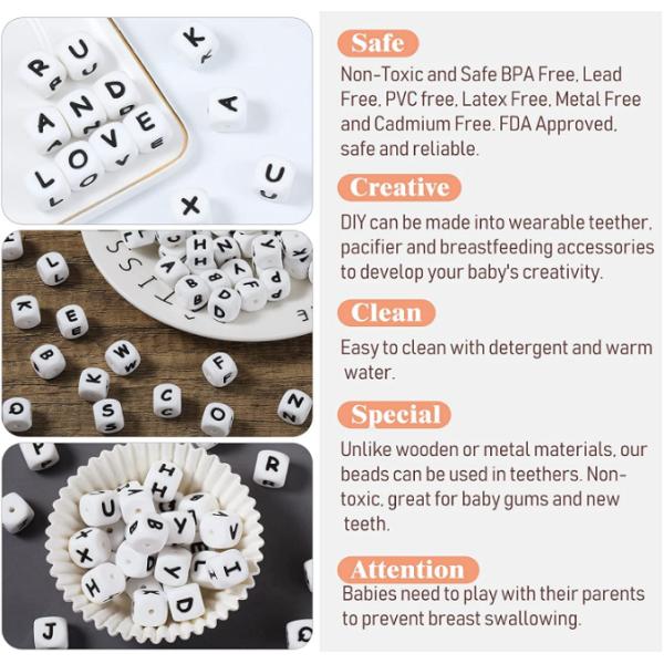 12MM Baby Chew Stress Relief Fidget Toys Non Toxic BPA Free Silicone Alphabet Beads