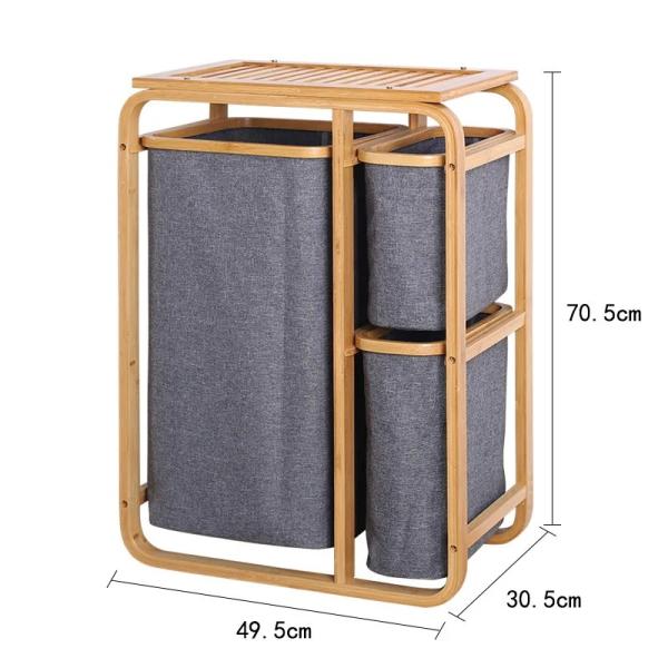 3 Tiers Laundry Basket Shelf Storage Hamper with 3 Separate for Towel Cloth in Bathroom Room