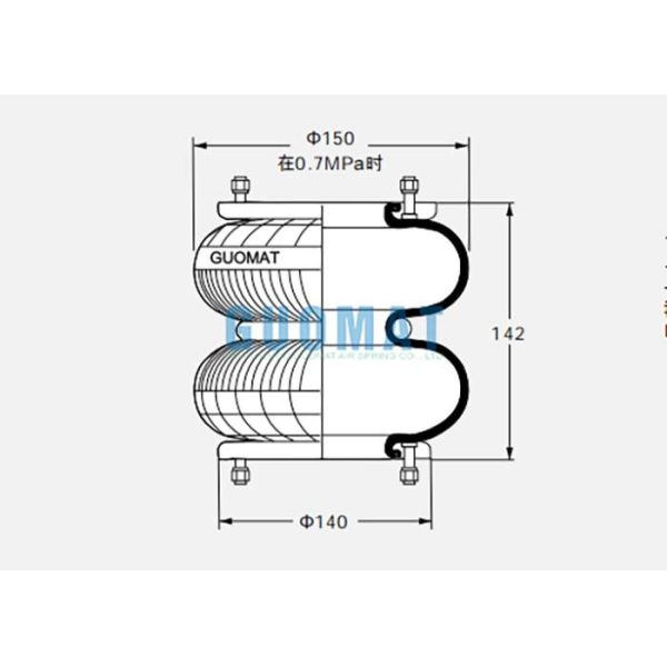 2H130142 GUOMAT Industrial Air Spring M10 Threaded Hole Convoluted Air Lift Bags 90mm Stroke