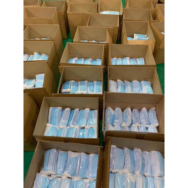 ready to ship disposable 3 Layer face mask in stock blue earloop pleated professional factory