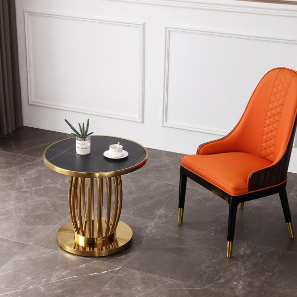 Marble Table Top Sofa Side Table Stainless Steel Edge Circle End Table