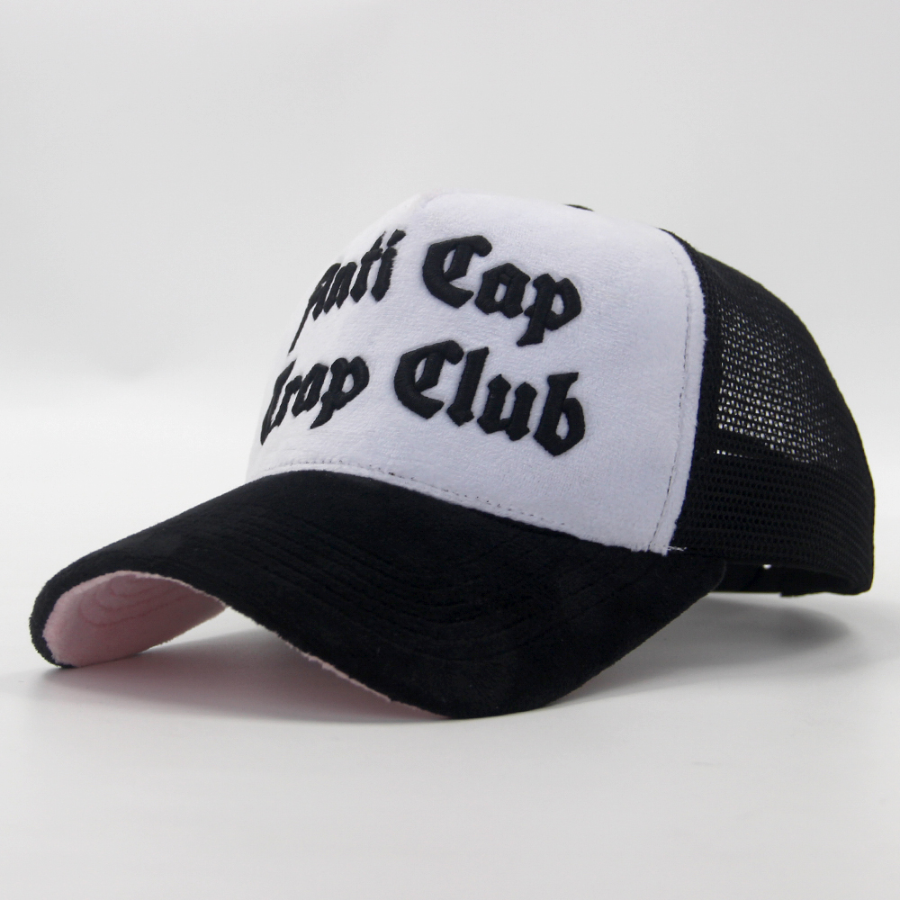 Embroidery Logo 5 Panel Black Mesh Hats Custom Velvet Trucker Cap
