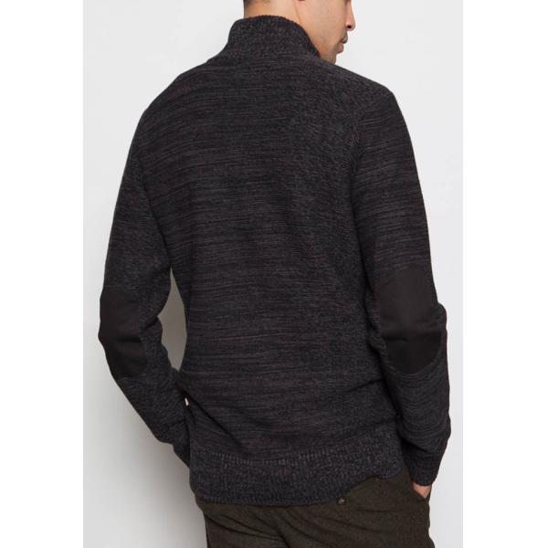 Black Plaid Sherpa Pullover Sweater , Full Cotton Cable Mock Neck Sweater