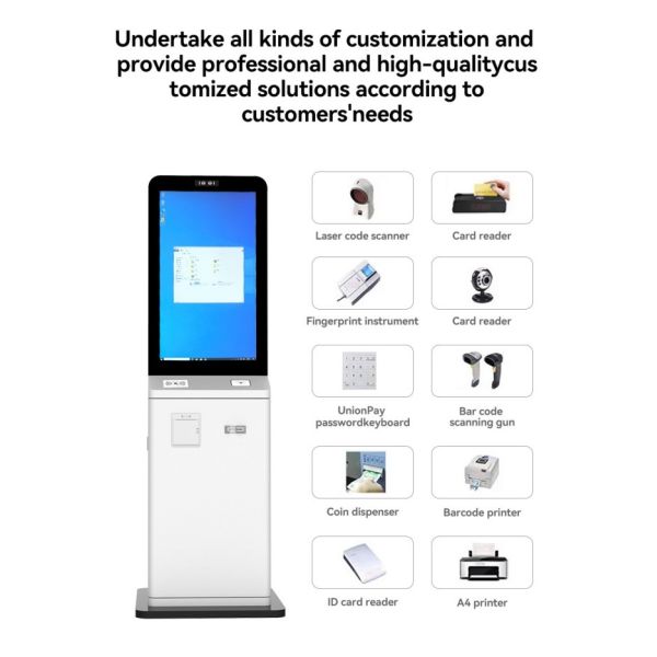 43 inch Windows Floor Standing Terminal Payment Self Service Kiosk Pos System With Printer QR Code Scanner