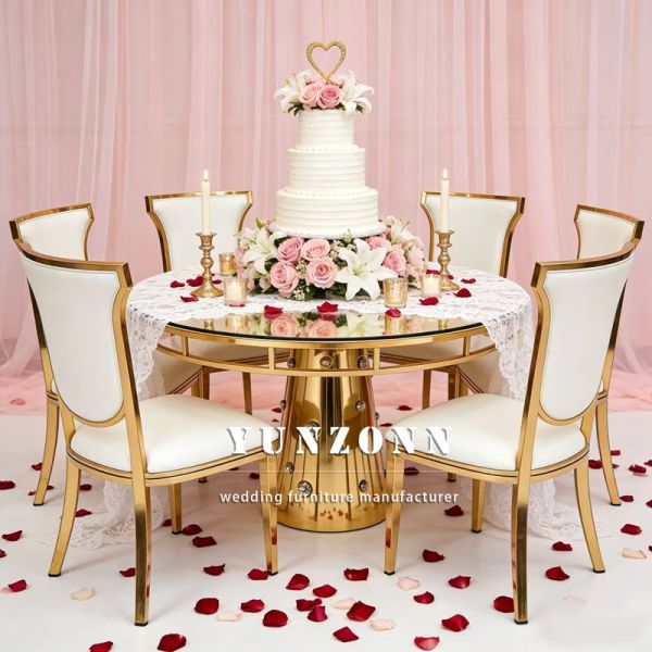 New Elegant Design Round Table Stainless Steel Base Wedding Table With Crystal for Wedding Hotel Furniture